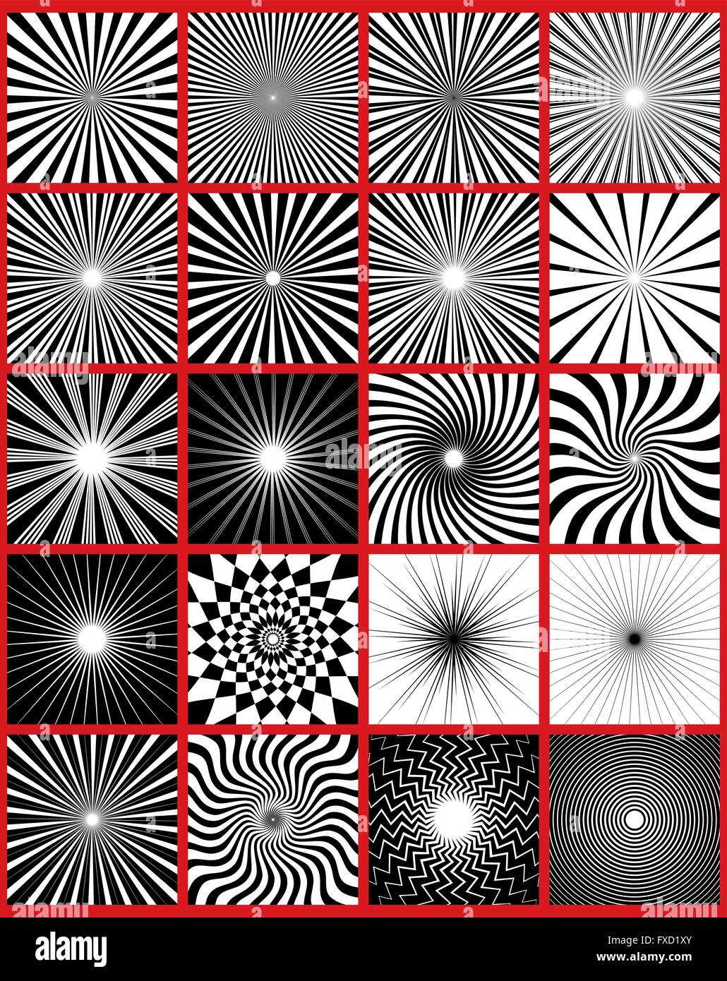 Collezione di 20 ray modelli di spie. Li utilizzano per creare il tuo sfondo con raggi. Illustrazione Vettoriale