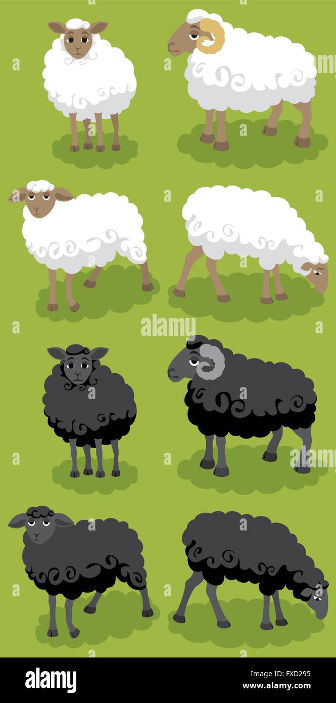 Cartoon in bianco e nero di pecore. È possibile organizzare il vostro gregge con loro. Illustrazione Vettoriale