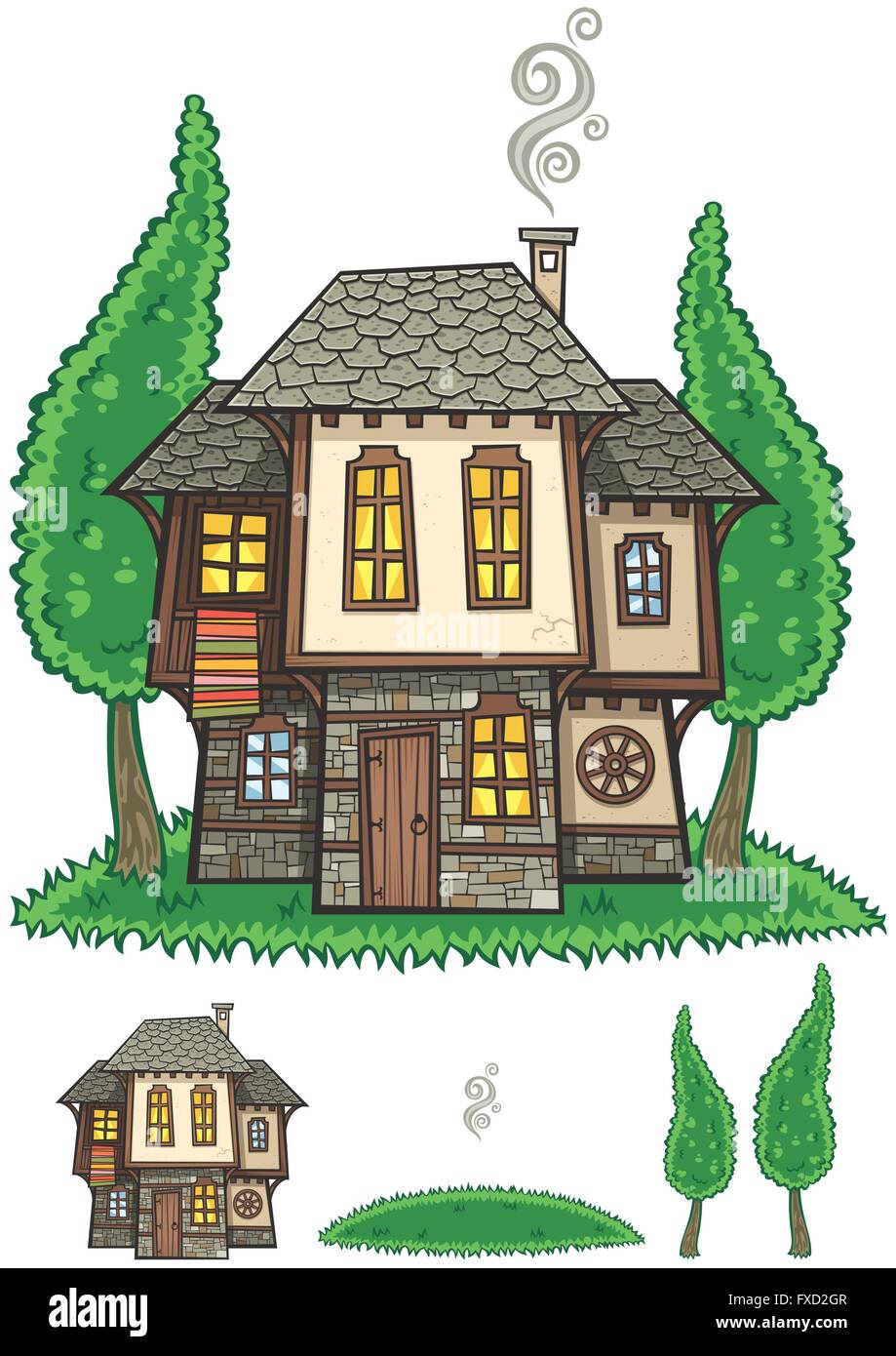 Illustrazione della tradizionale casa Bulgari su sfondo bianco. Illustrazione Vettoriale