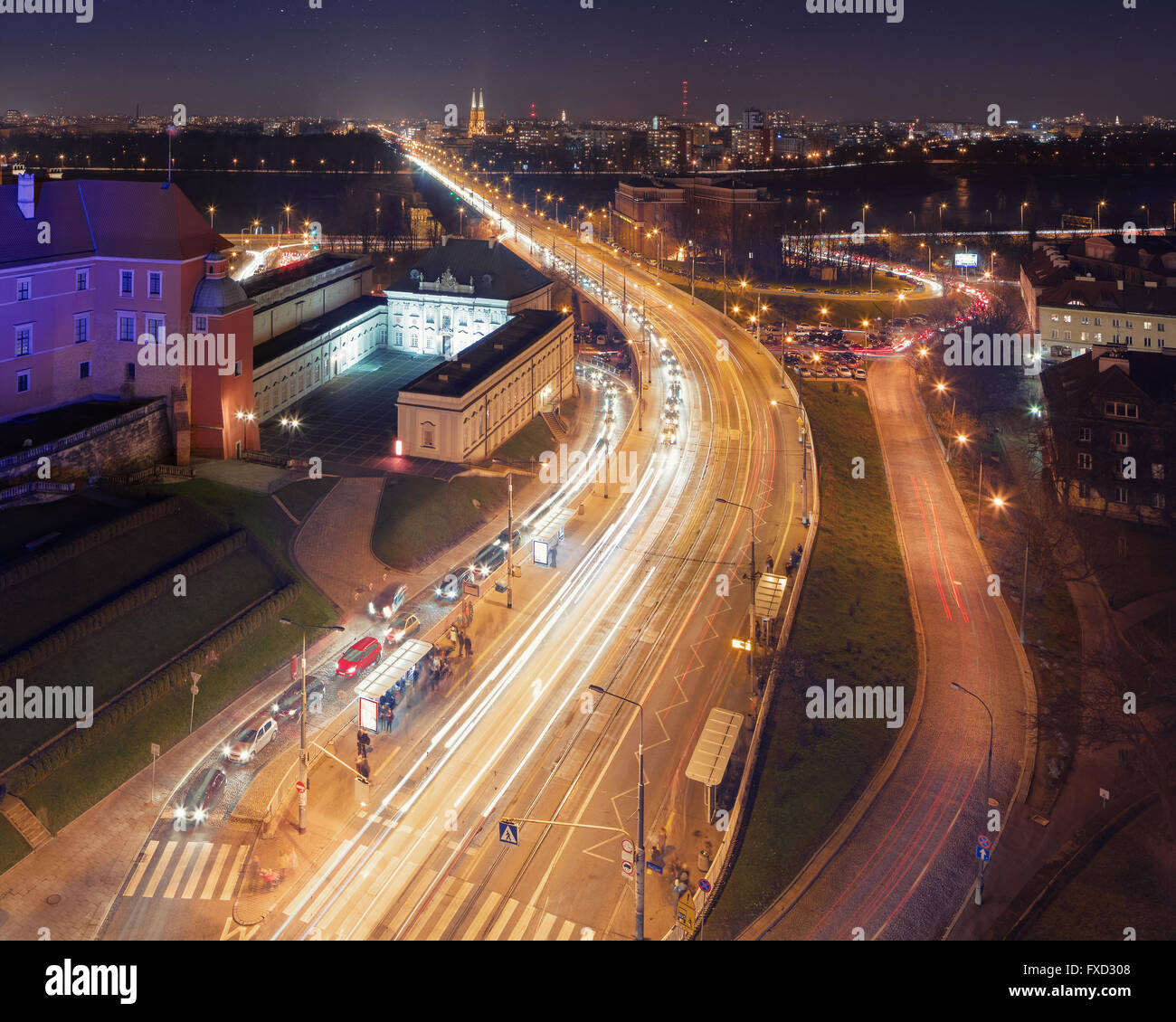 Panorama del Moderno Varsavia di notte Foto Stock