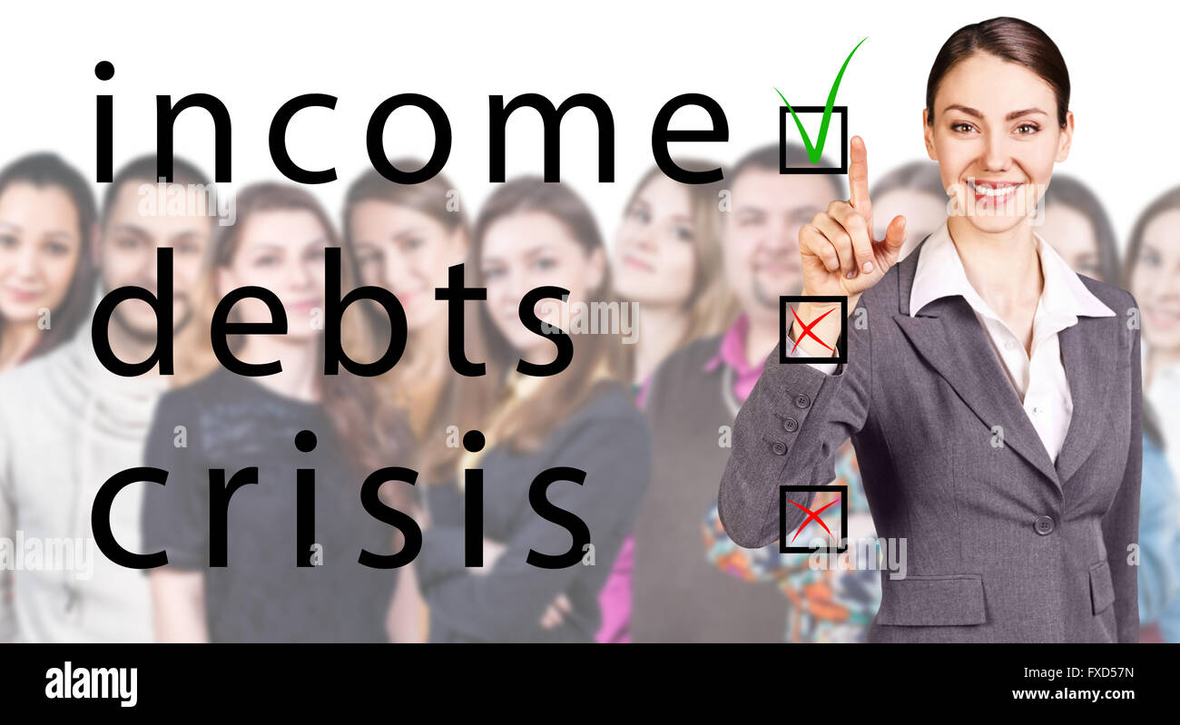 Business donna punto sul telaio con segno di spunta Foto Stock