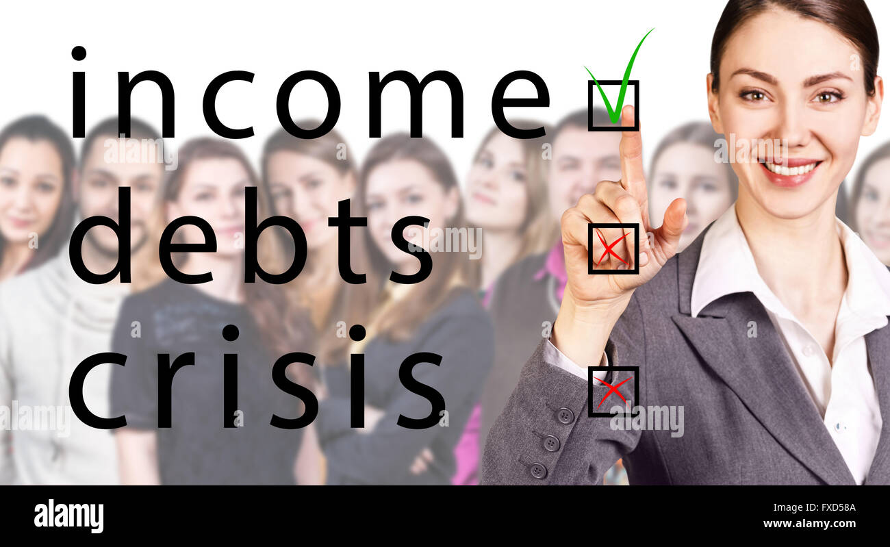 Business donna punto sul telaio con segno di spunta Foto Stock