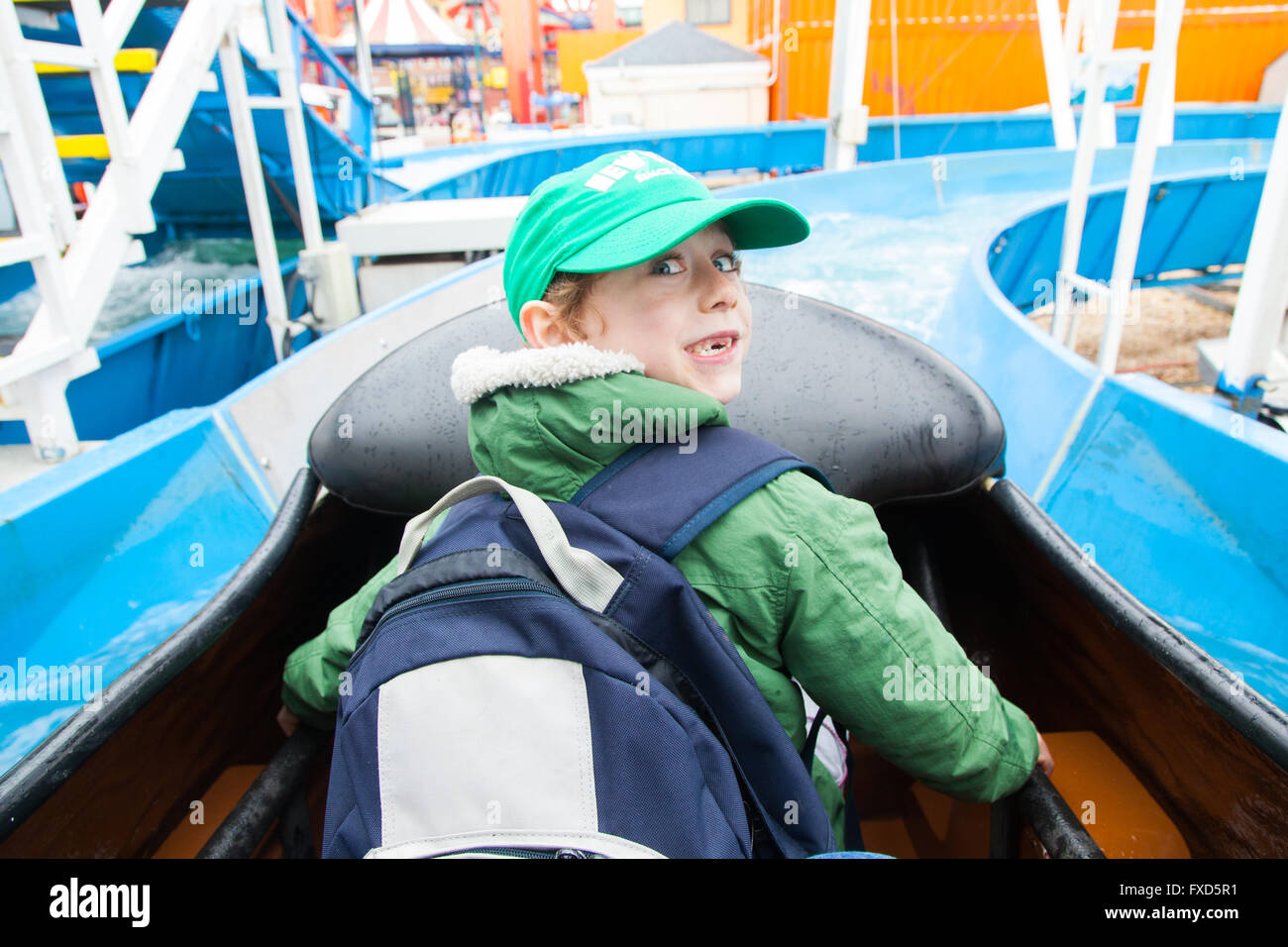 Il fiume selvaggio Log Flume Ride al Luna Park,Coney Island a Brooklyn, New York, Stati Uniti d'America. Foto Stock