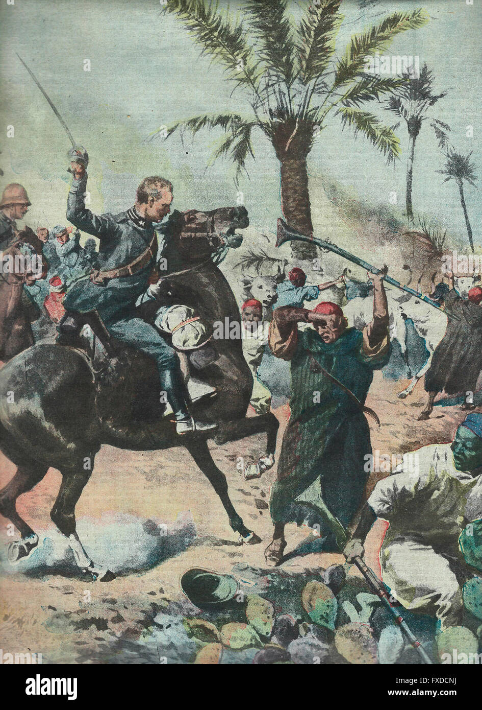 La cavalleria Lucca sorpresa predoni arabi e cogliere il bestiame razziato, 1913 Foto Stock