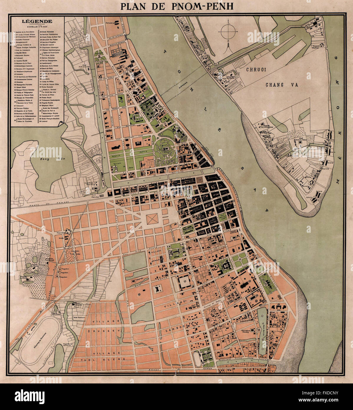 Plan de Pnom-Penh, Cambogia, circa 1920 Foto Stock