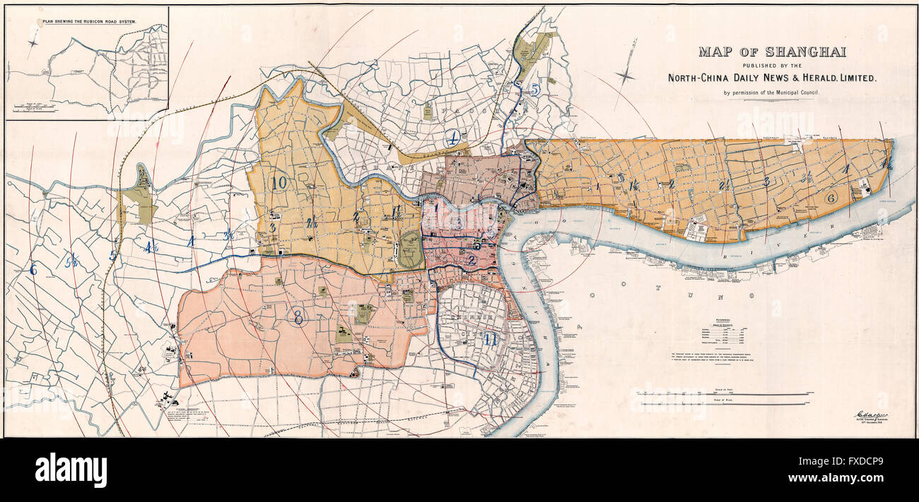 Mappa di Shanghai in Cina circa il 1918 Foto Stock