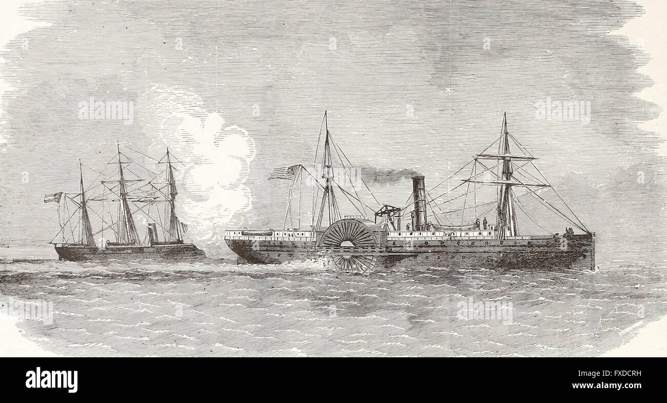 La cattura del Stati Uniti Mail vaporizzatore Ariel, Capitano Jones, fuori l'estremità orientale di Cuba, dal pirata Alabama, Capitano Semmes, 7 dicembre 1862. USA LA GUERRA CIVILE Foto Stock