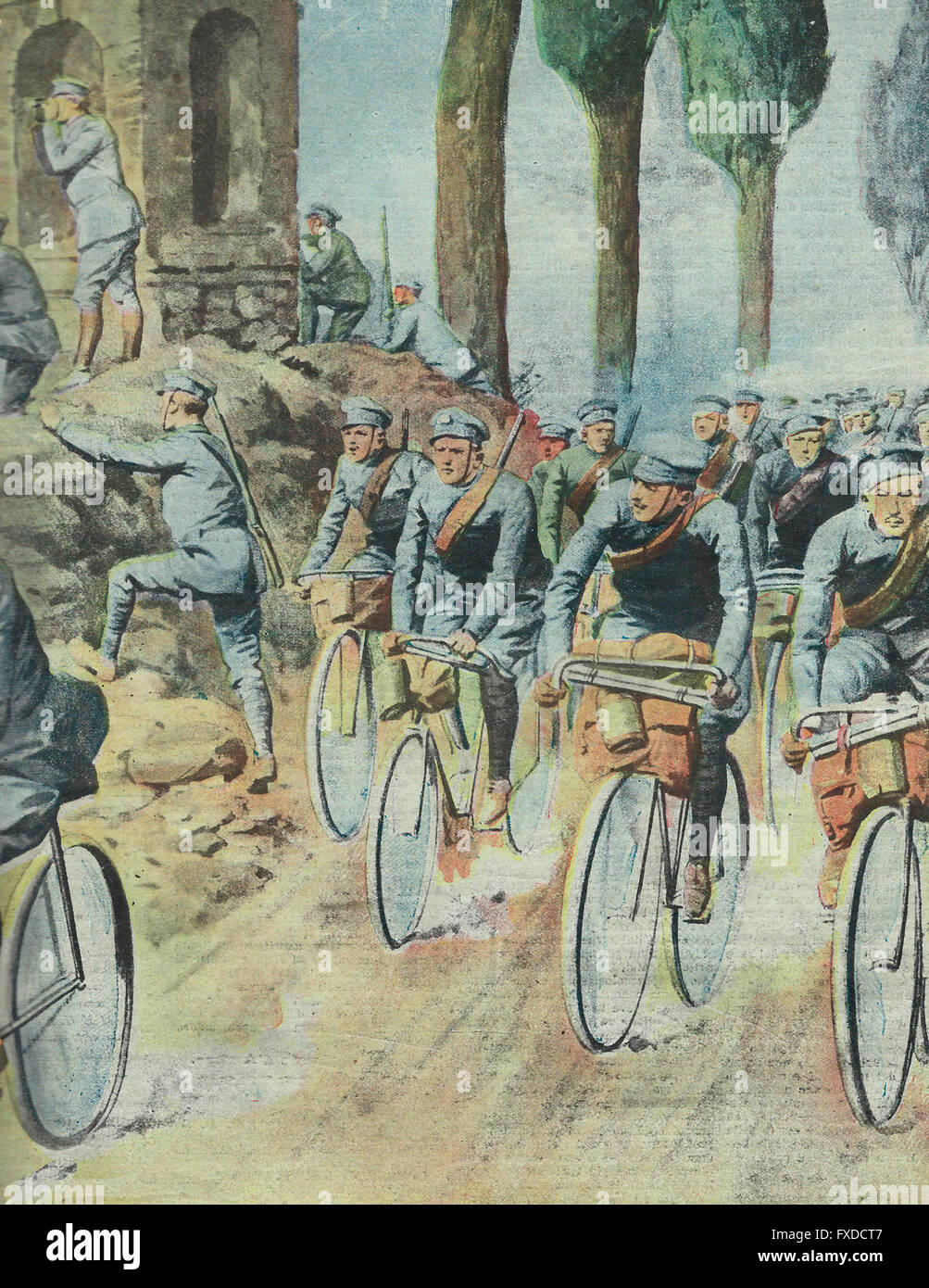 Le manovre di cavalleria : il giovane volontario ciclisti , grassetto e instancabile , irradiare sulla pianura lombarda di spiare il nemico si muove 1913 Foto Stock