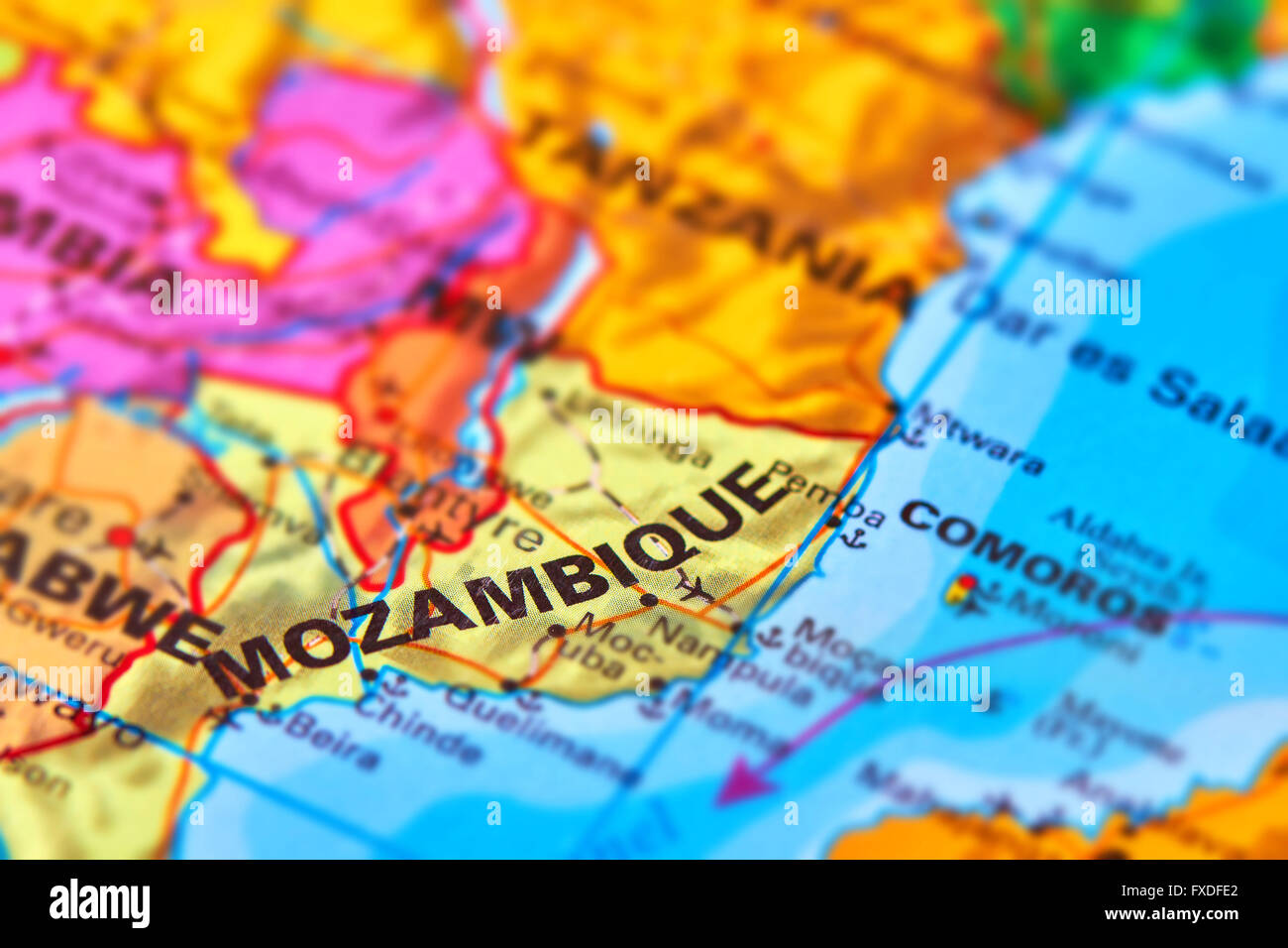 Mozambico paese in Africa sulla mappa del mondo Foto Stock