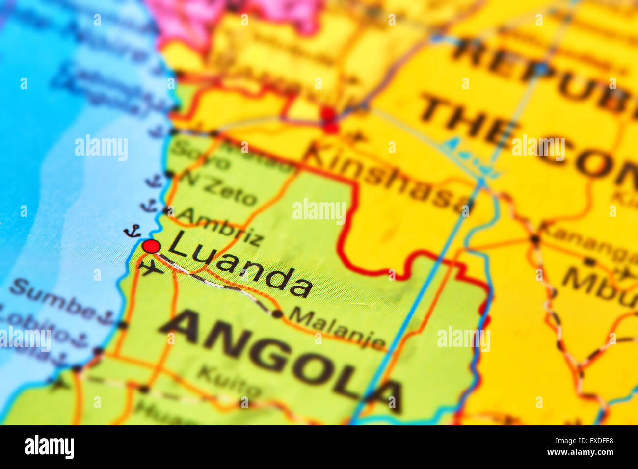 Luanda, capitale dell'Angola in Africa sulla mappa del mondo Foto Stock
