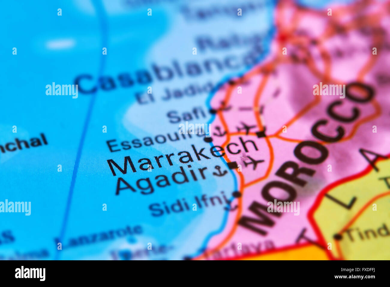 La città di Marrakech in Marocco, Africa sulla mappa del mondo Foto Stock