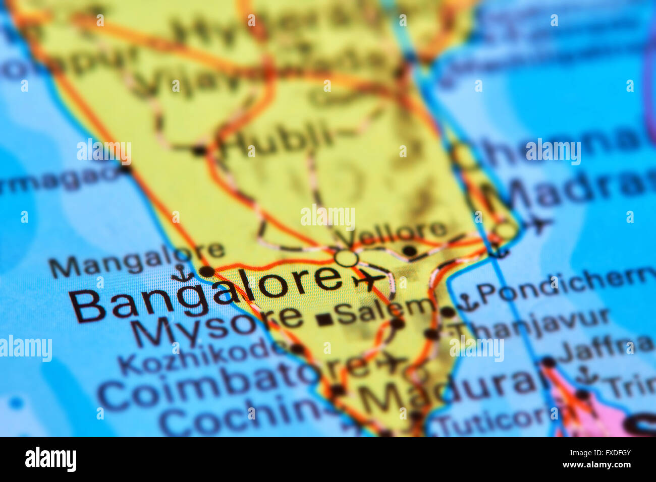 Bangalore, città in India, Asia sulla mappa del mondo Foto Stock