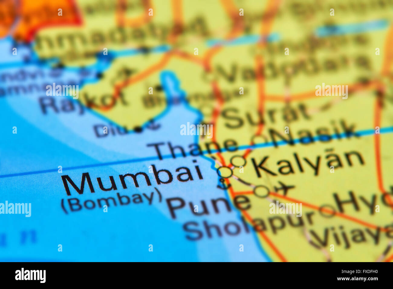 Mumbai (Bombay), città in India, Asia sulla mappa del mondo Foto Stock