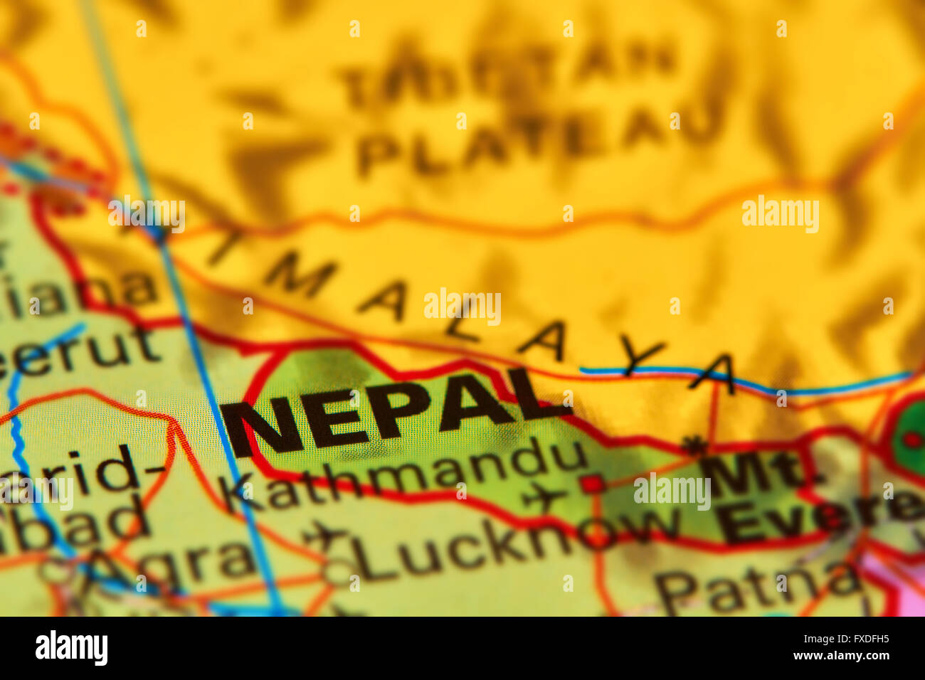 Il Nepal, paese asiatico sulla mappa del mondo Foto Stock