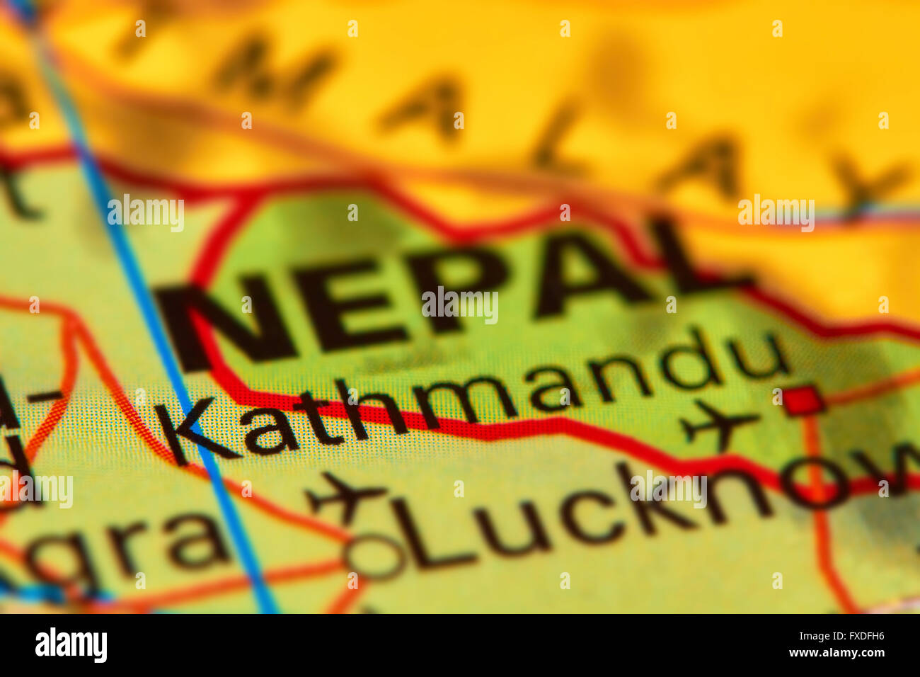 Kathmandu, la città capitale del Nepal sulla mappa del mondo Foto Stock