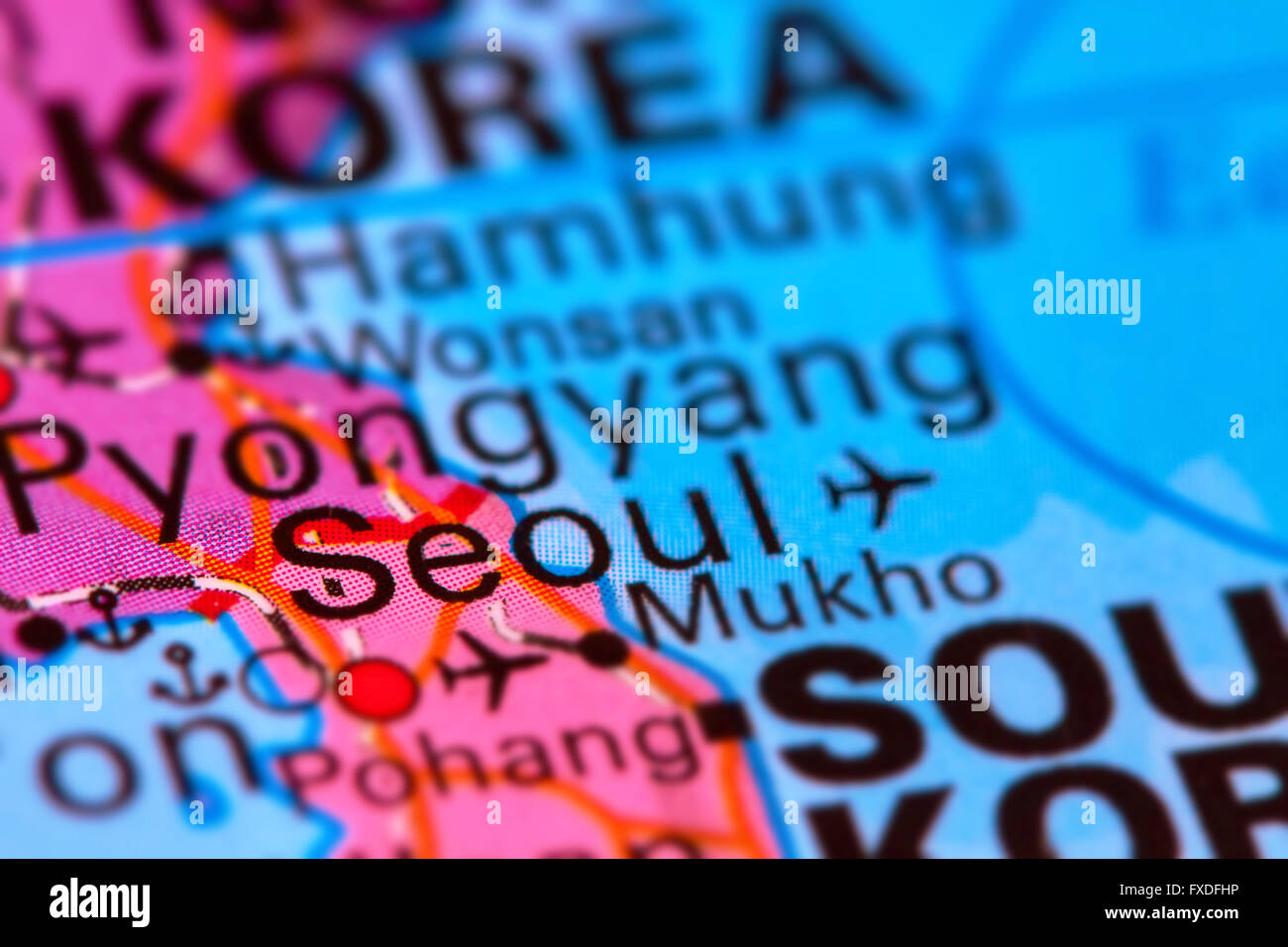 Seoul, capitale della Corea del Sud, paese asiatico sulla mappa del mondo Foto Stock