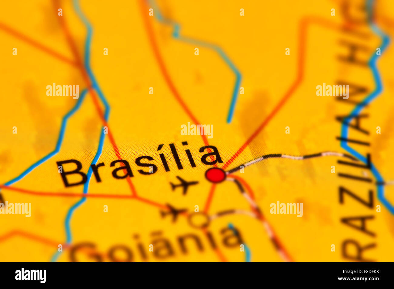 Brasilia, capitale del Brasile sulla mappa del mondo Foto Stock