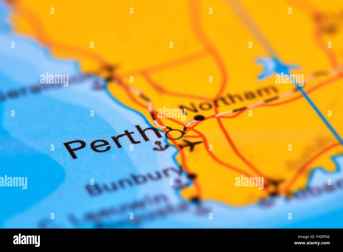 Il PERT città in Australia sulla mappa del mondo Foto Stock