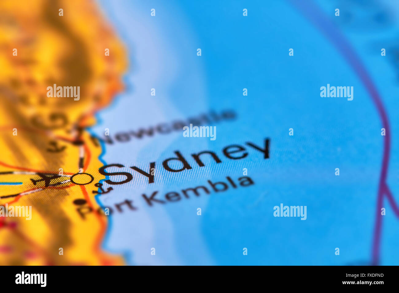 La città di Sydney in Australia sulla mappa del mondo Foto Stock