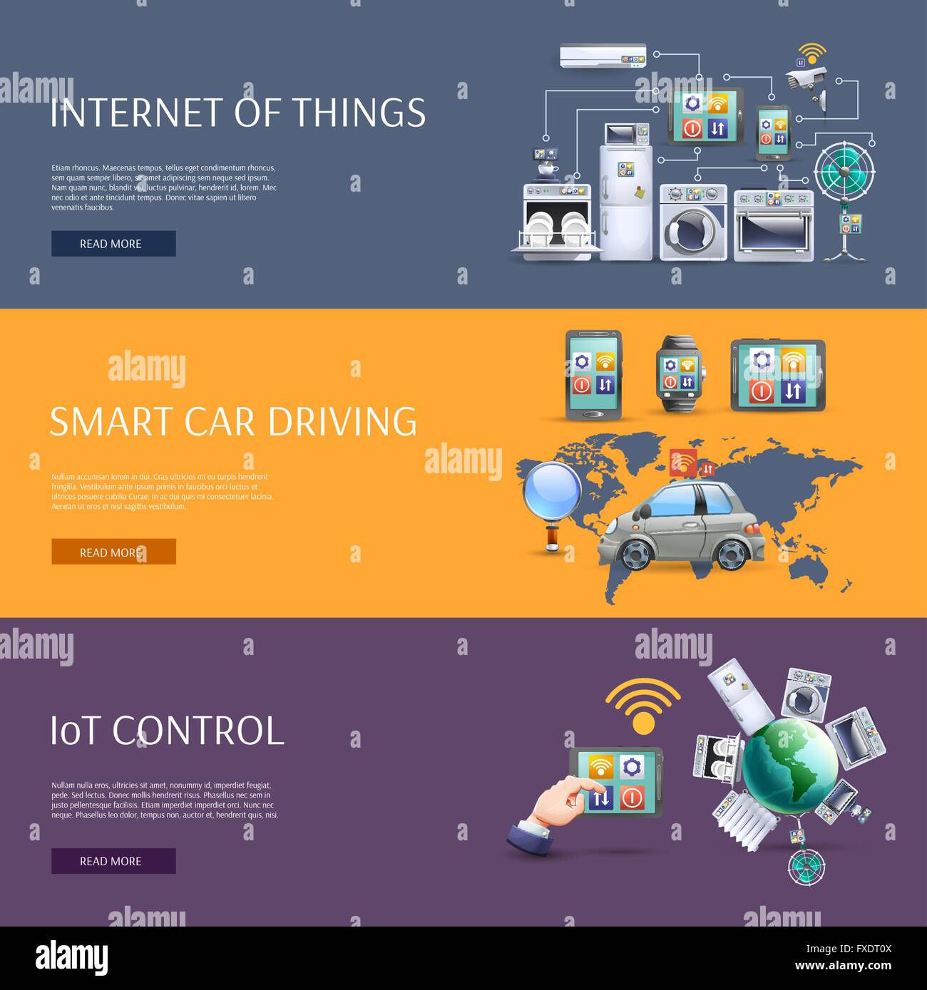 Internet delle cose piatto set banner Illustrazione Vettoriale