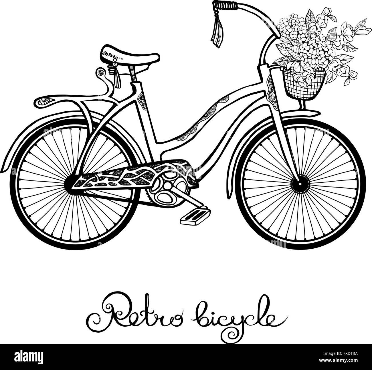 Bicicletta retrò con fiori Illustrazione Vettoriale