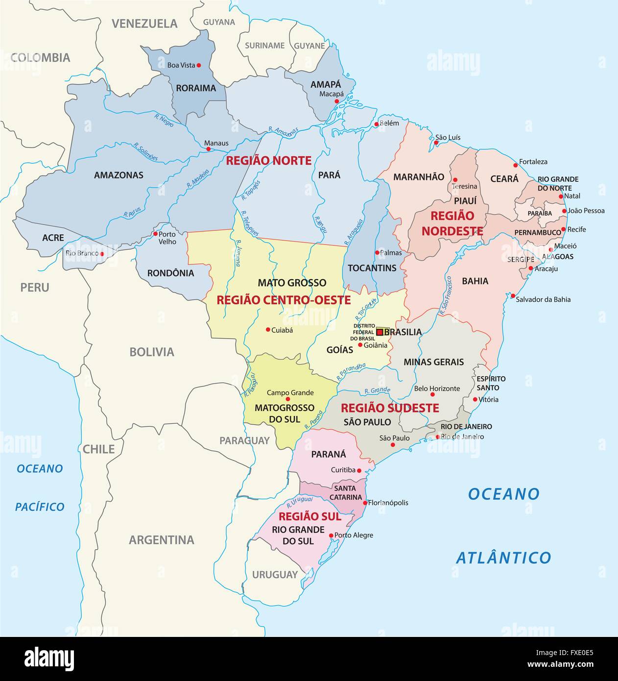 Il Brasile mappa amministrativa Illustrazione Vettoriale