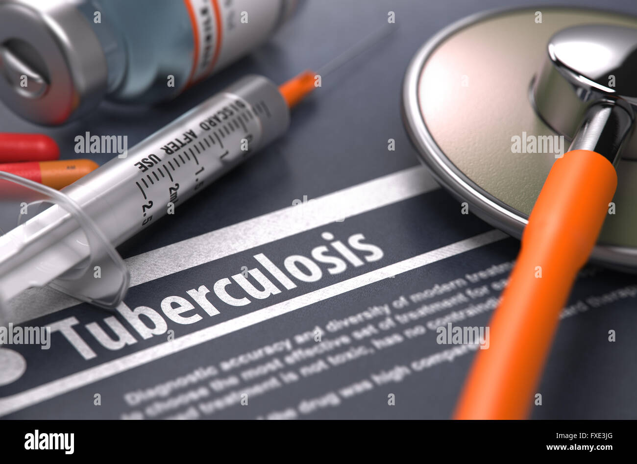 La tubercolosi - Diagnosi stampato su sfondo grigio. Foto Stock