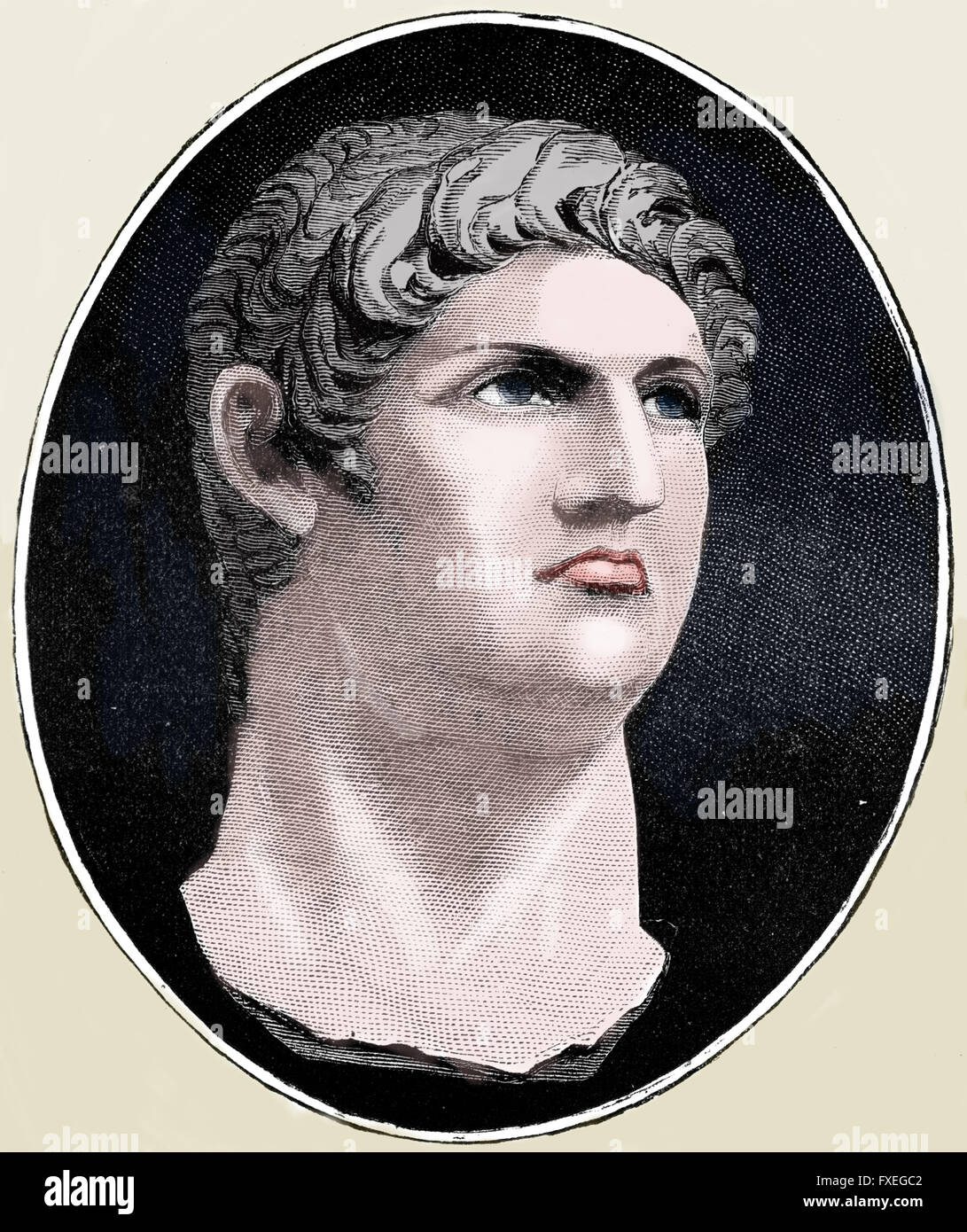 Nero (37 Annuncio-68 AD). Quinto imperatore del Sacro Romano Impero. Julio-Claudian dinastia. Incisione. Colore. Foto Stock