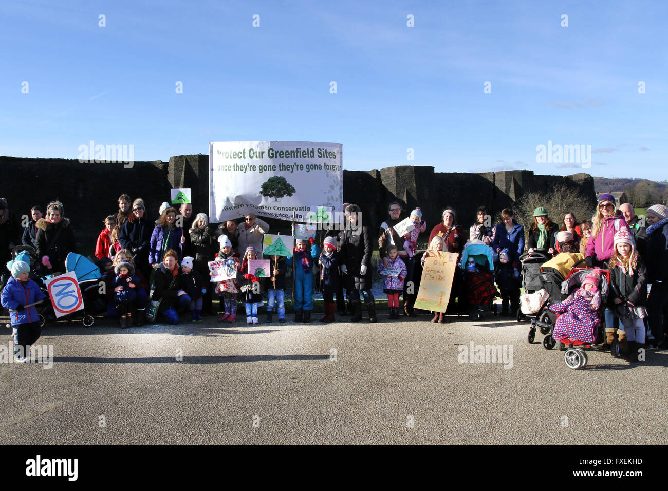 Caerphilly protesta greenfield Foto Stock