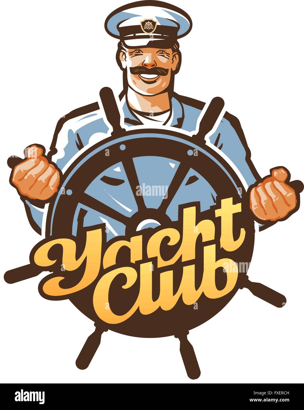 Yacht club logo vettoriale. capitano, marinaio o helm, Icona volante Illustrazione Vettoriale