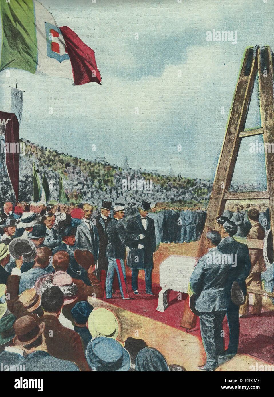 Per le nuove vie del mare toscano industrie: la posa della prima pietra del porto di Viareggio-canale. 1913 Foto Stock