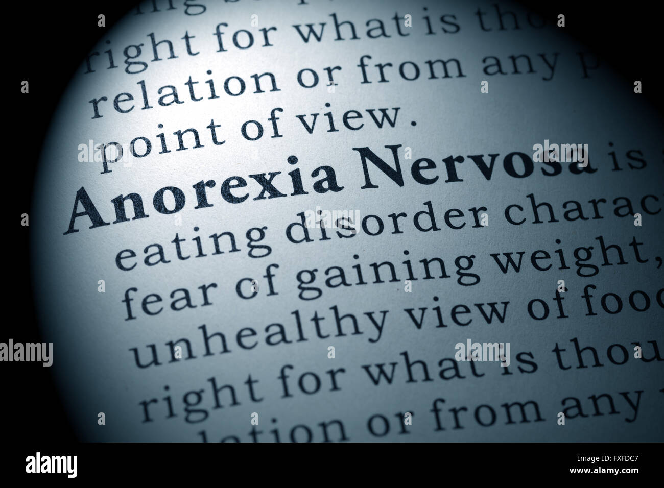 Fake Dizionario, definizione del dizionario della parola anoressia nervosa. Foto Stock