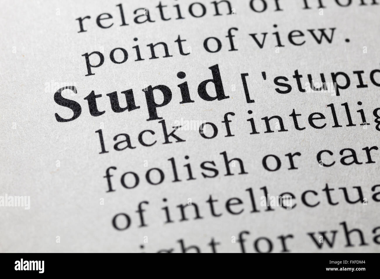 Fake Dizionario, definizione del dizionario della parola stupido. Foto Stock