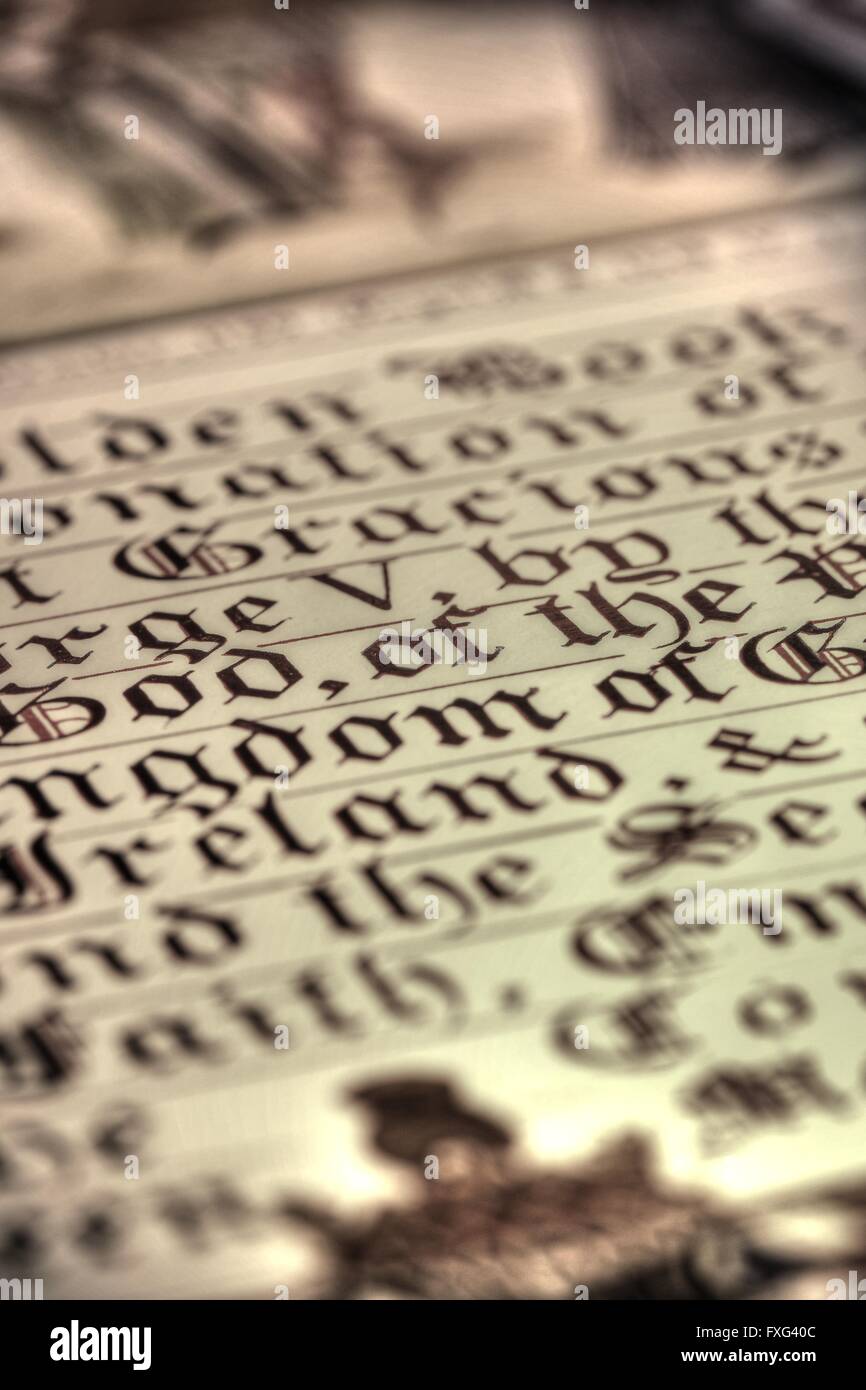 La calligrafia antico manoscritto inglese Foto Stock