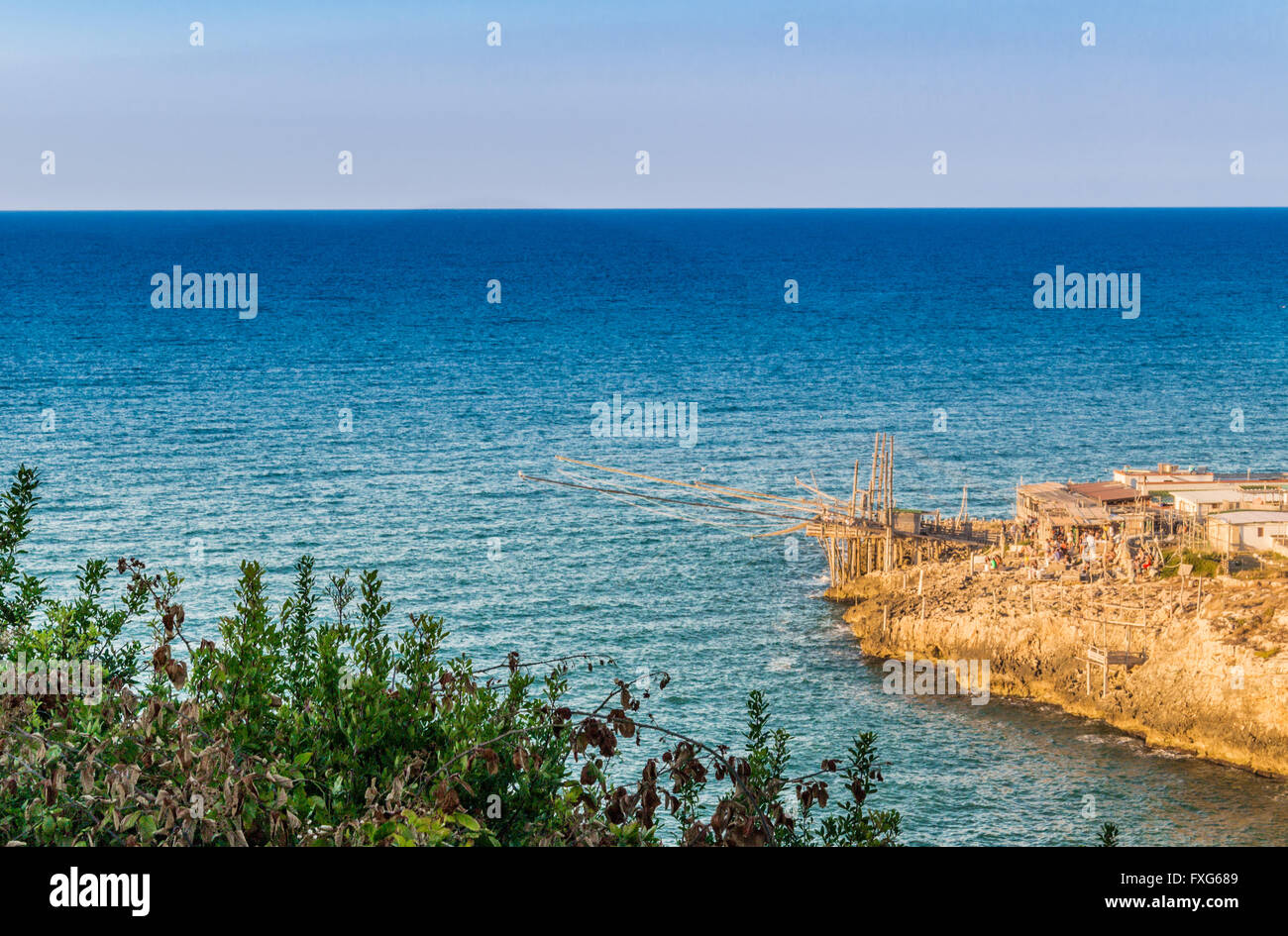 Costruzione in legno dei pescatori della costa del Gargano in Puglia Foto Stock