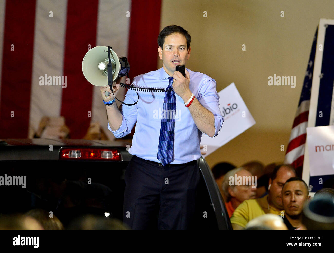 Candidato presidenziale repubblicano Marco Rubio parla durante una campagna al Rally Città di West Miami Centro ricreativo. Il senatore degli Stati Uniti per la Florida e altri candidati Repubblicani continuare alla campagna che conduce fino al marzo xv Florida Featuri primario Foto Stock