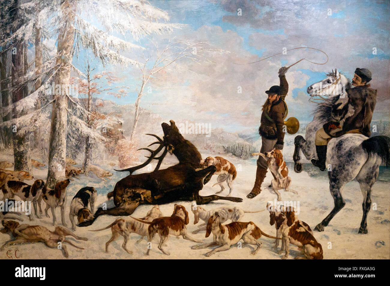 Il Kill di Deer, l'Hallali du cerf, di Gustave Courbet, 1867, Musee D'Orsay Art Gallery, Parigi, Francia, Europa Foto Stock