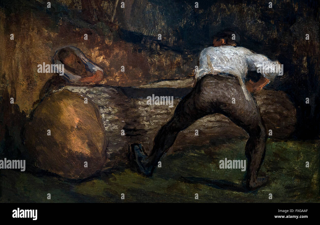 Legno-segatori in una foresta francese, Les Bucherons dans une foret francaise, da Jean-Francois Millet, 1855 Foto Stock