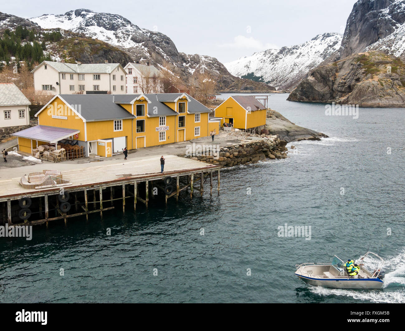 Villaggio di Pescatori Nusfjord sull isola di Lofoten Flakstad in Norvegia Foto Stock