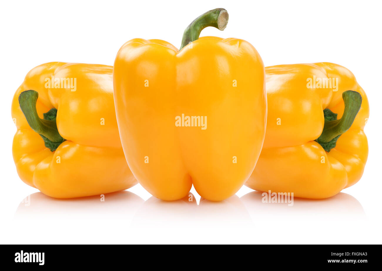 Peperone giallo peperoni paprica vegetale paprikas isolato su uno sfondo bianco Foto Stock