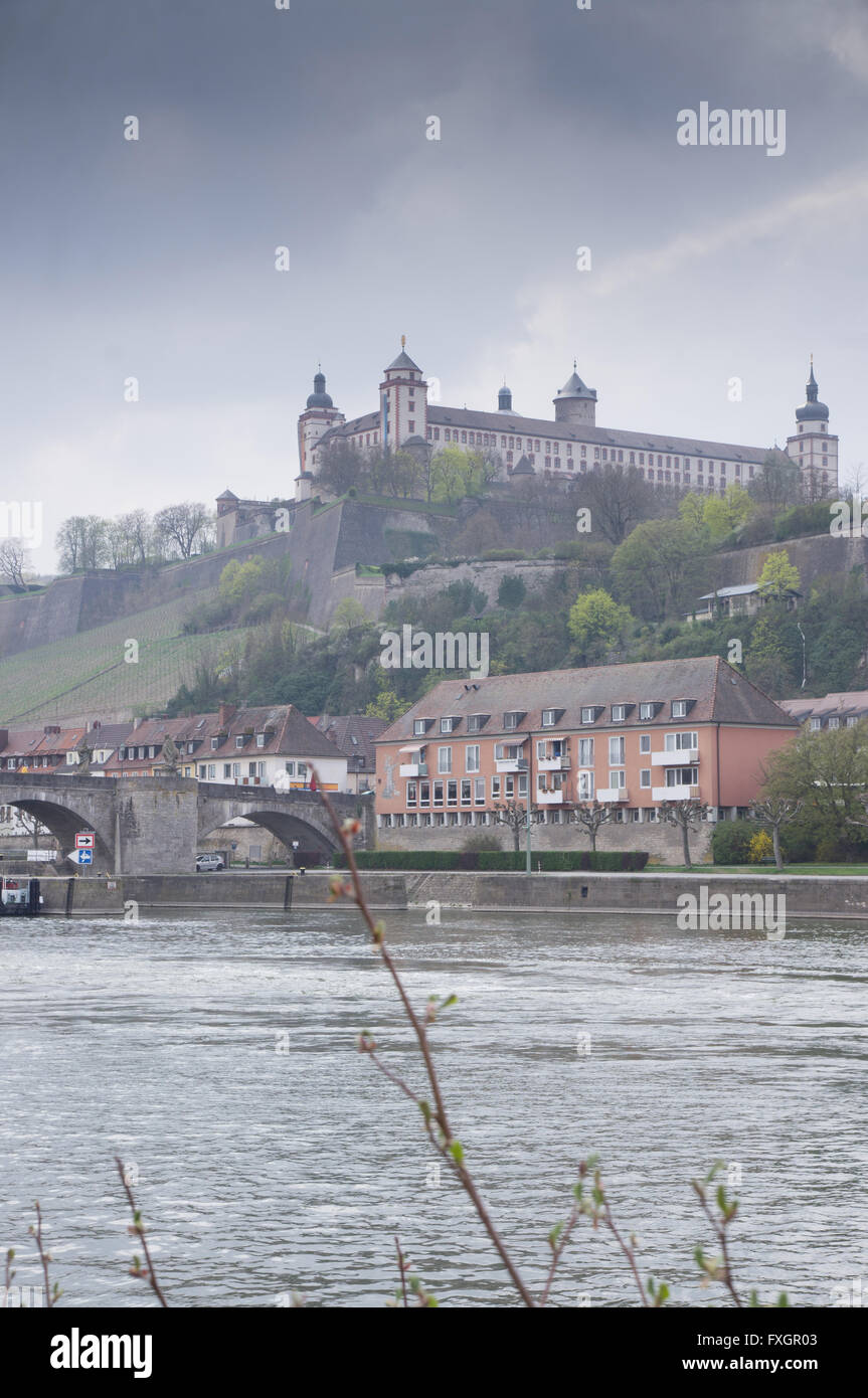 Vista della Fortezza di Marienberg Wurzburg Foto Stock