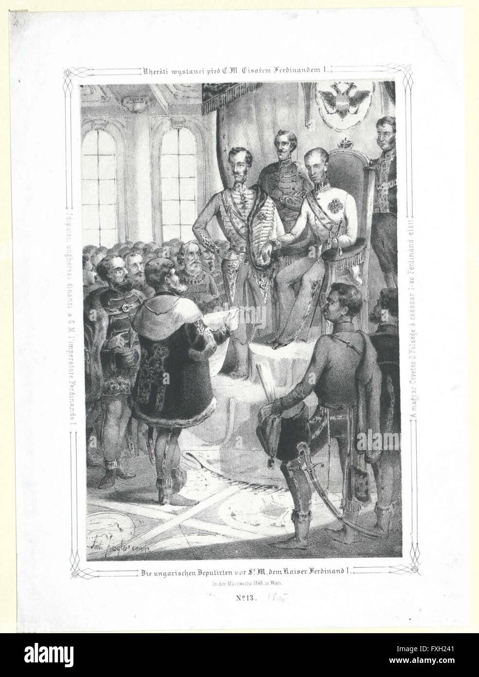 Die ungarischen Deputirten vor Sr. M. dem Kaiser Ferdinando I. in der Märzwoche 1848, in Wien Foto Stock