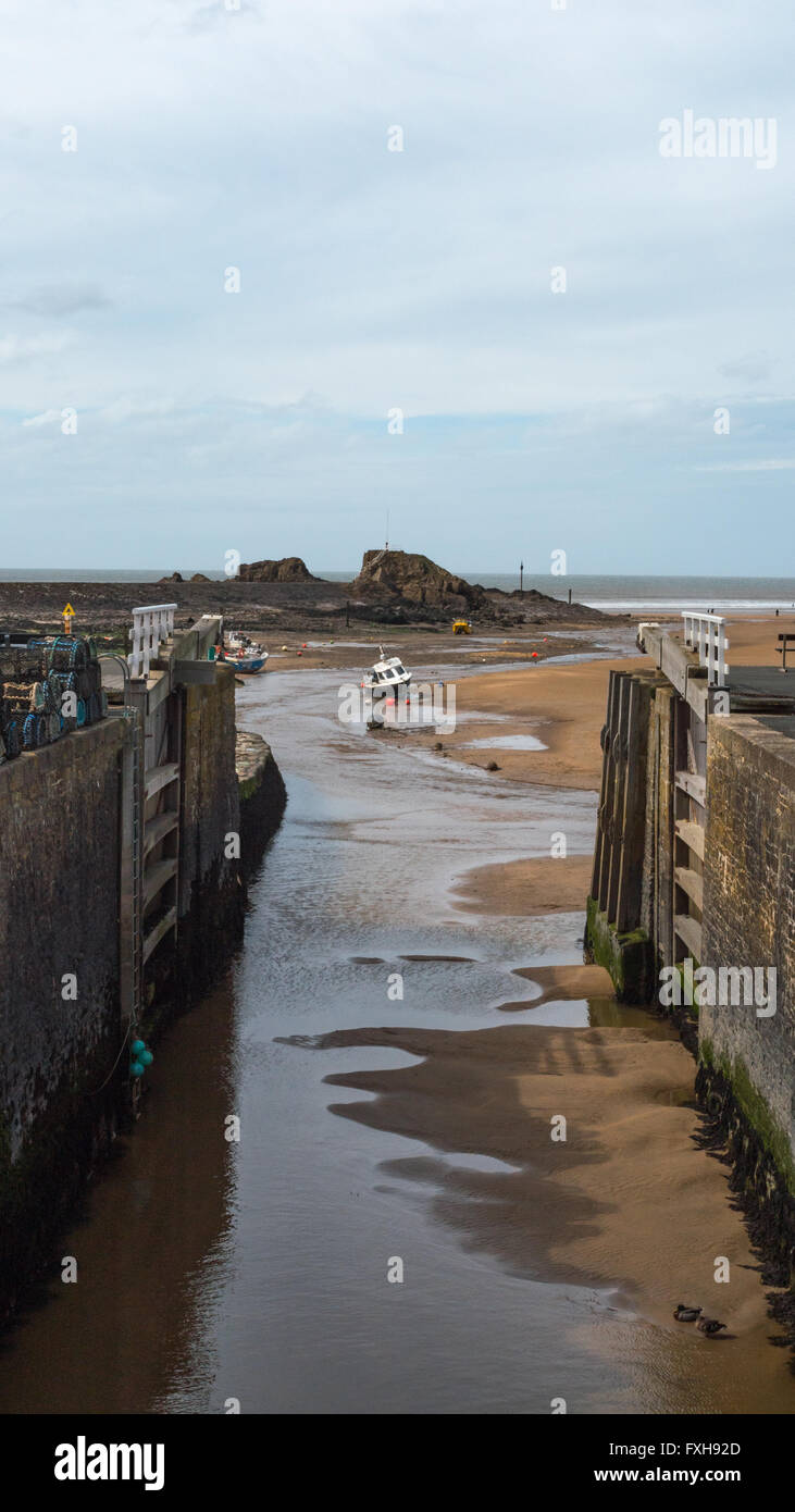 Bude bloccaggio del Mare è una delle due sole mare di lavoro si blocca in Gran Bretagna ed è stato completamente ristrutturato nel mese di ottobre 2000 utilizzando quercia verde Foto Stock