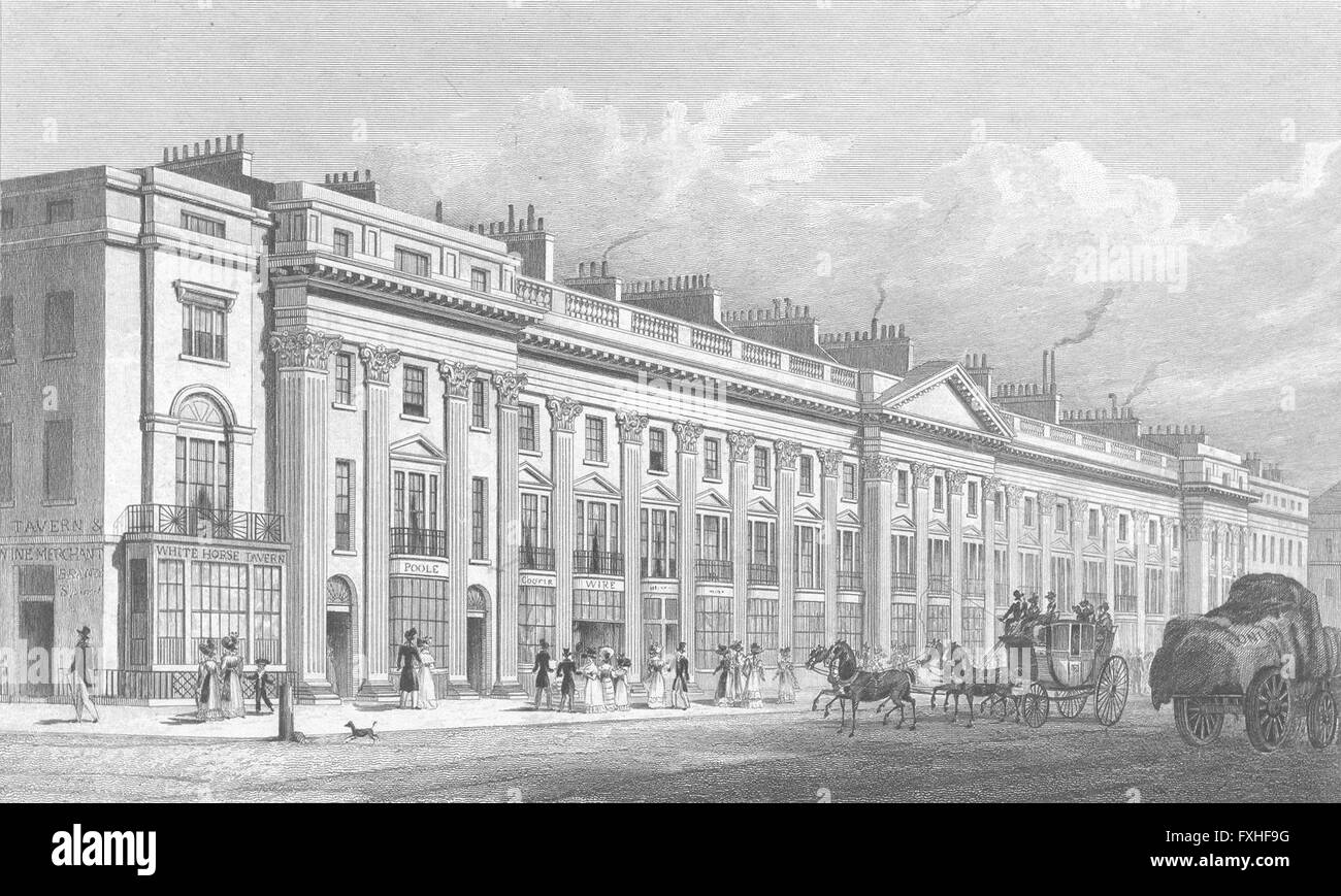 Londra: il lato ovest del Regent St, antica stampa 1828 Foto Stock