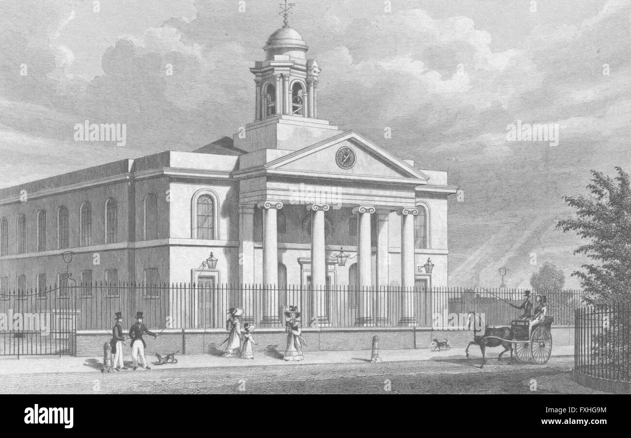 Londra: St Mary Le-Bone Cappella, John's Wood Road, antica stampa 1828 Foto Stock