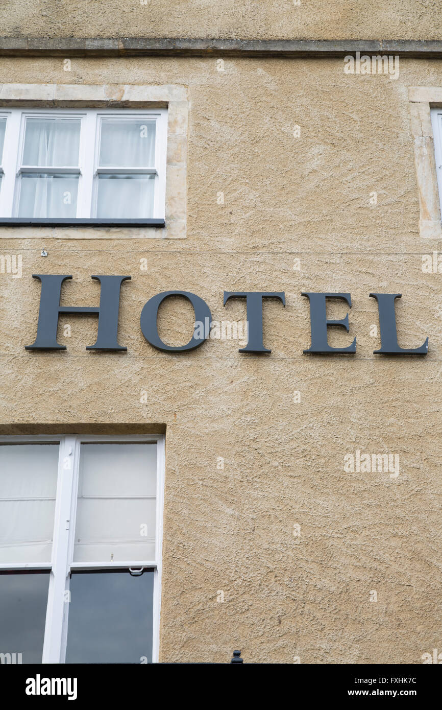 Hotel segno sulla facciata di edificio Foto Stock