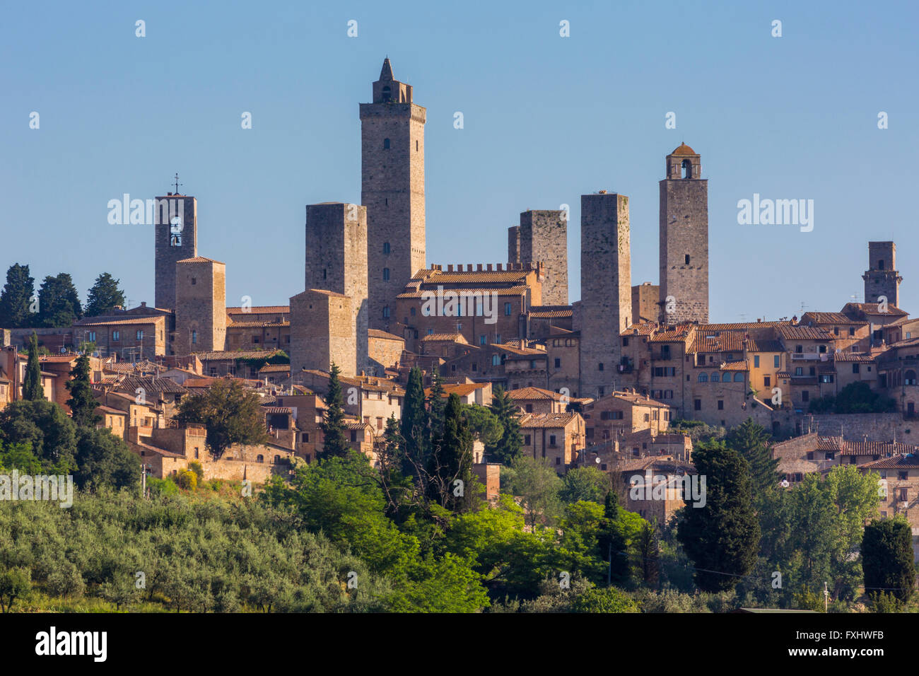 San Gimignano in Provincia di Siena, Toscana, Italia. Le famose torri della città medievale. Foto Stock