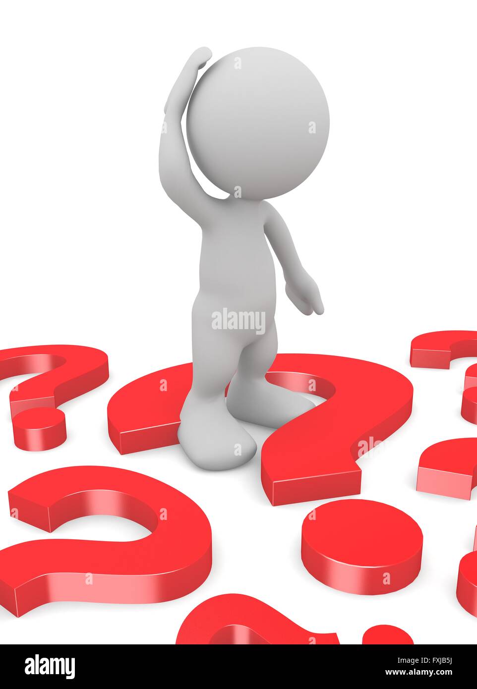 3d umani graffiare la testa con un punto interrogativo. 3d'illustrazione. Foto Stock