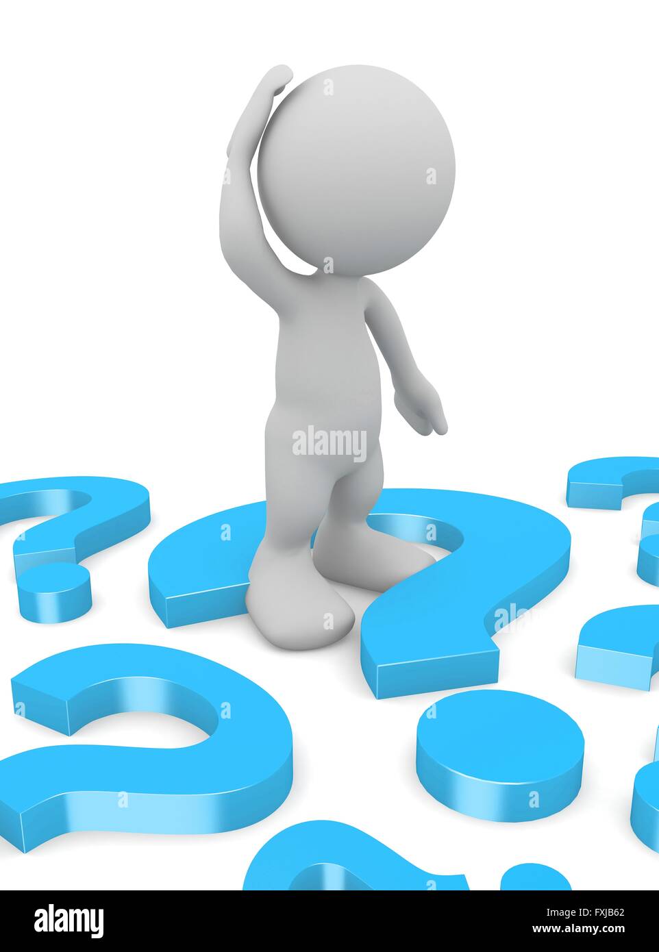 3d umani graffiare la testa con un punto interrogativo. 3d'illustrazione. Foto Stock