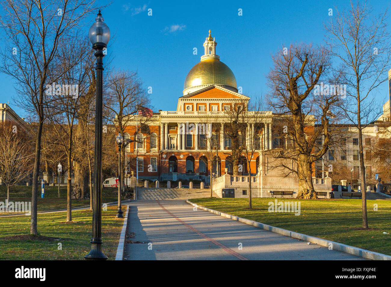 La cupola dorata della Massachusetts State House,Boston Common, Boston, MA, Stati Uniti d'America Foto Stock